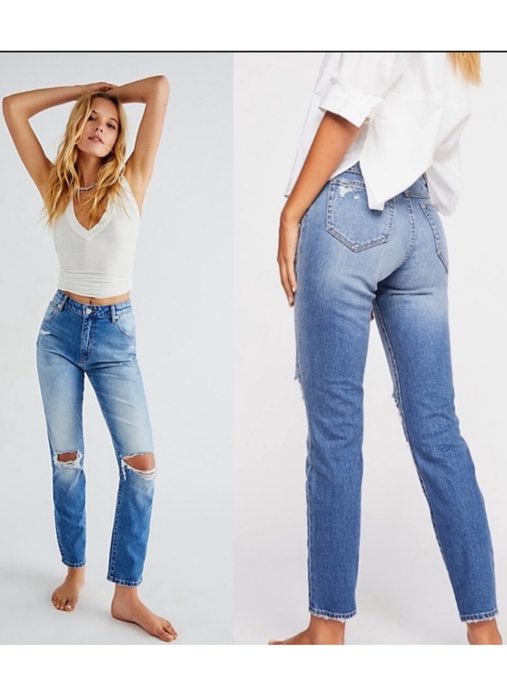 Rolla’s Miller Skinny Siouxie Worn Jeans Blue US 27 AU 9 Zip Fly Ripped Knee